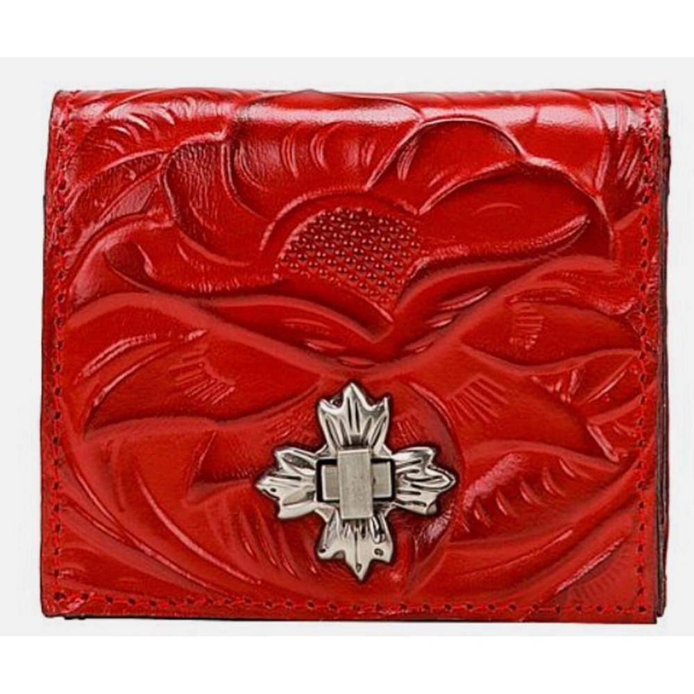 Patricia Nash Wallet Maida TRIFOLD WALLET PAPAYA RED TOOLED FLORAL NWTS